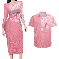 Personalised New Zealand Couples Matching Long Sleeve Bodycon Dress and Hawaiian Shirt Pink Ribbon Tattoo Mix Silver Fern LT7 - Wonder Print Shop