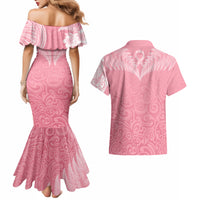 Personalised New Zealand Couples Matching Mermaid Dress and Hawaiian Shirt Pink Ribbon Tattoo Mix Silver Fern LT7 - Wonder Print Shop