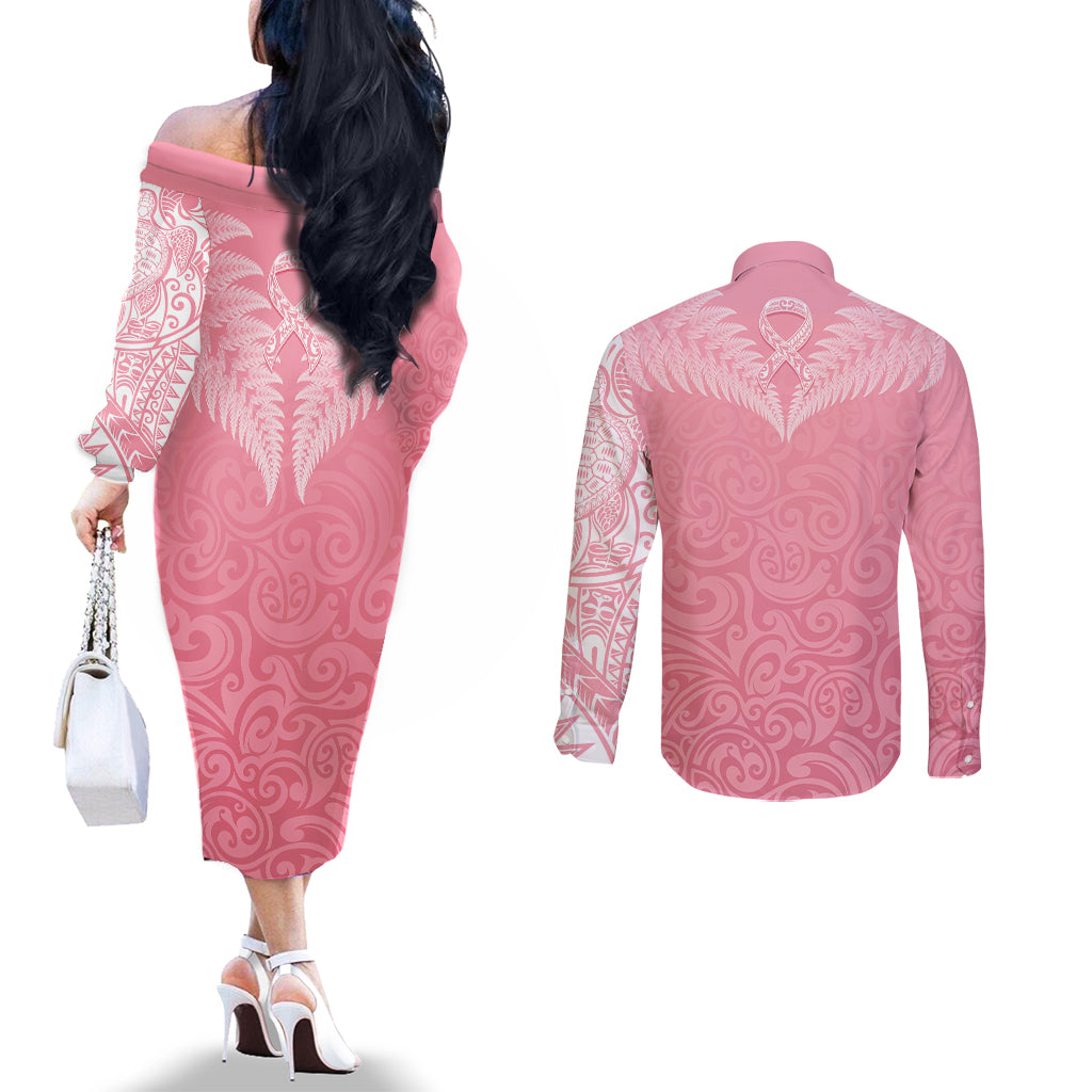 personalised-new-zealand-couples-matching-off-the-shoulder-long-sleeve-dress-and-long-sleeve-button-shirts-pink-ribbon-tattoo-mix-silver-fern
