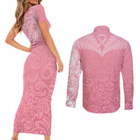 Personalised New Zealand Couples Matching Short Sleeve Bodycon Dress and Long Sleeve Button Shirts Pink Ribbon Tattoo Mix Silver Fern LT7 - Wonder Print Shop