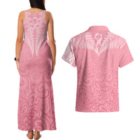 Personalised New Zealand Couples Matching Tank Maxi Dress and Hawaiian Shirt Pink Ribbon Tattoo Mix Silver Fern LT7 - Wonder Print Shop