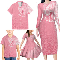 Personalised New Zealand Family Matching Long Sleeve Bodycon Dress and Hawaiian Shirt Pink Ribbon Tattoo Mix Silver Fern LT7 - Wonder Print Shop