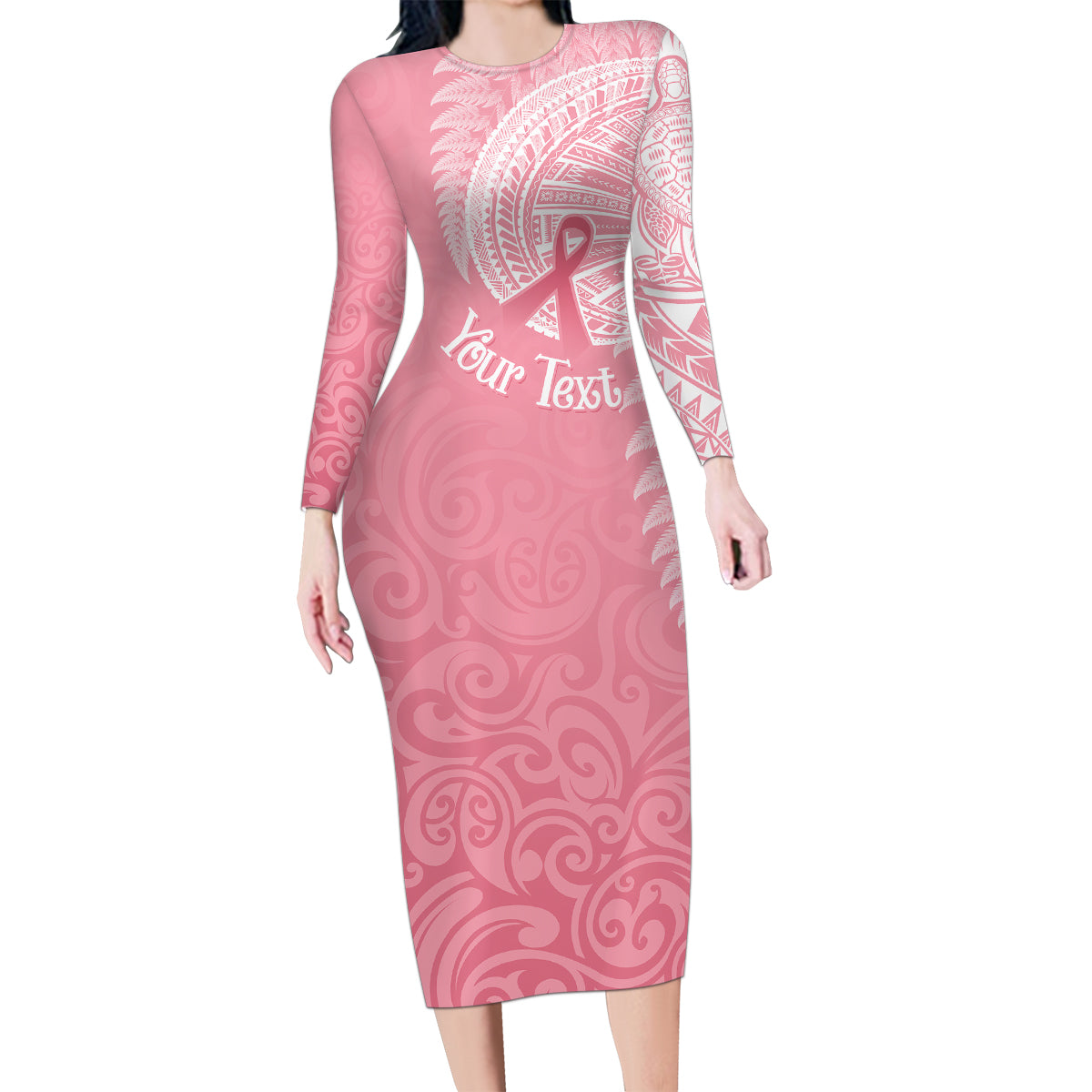 Personalised New Zealand Family Matching Long Sleeve Bodycon Dress and Hawaiian Shirt Pink Ribbon Tattoo Mix Silver Fern LT7 - Wonder Print Shop