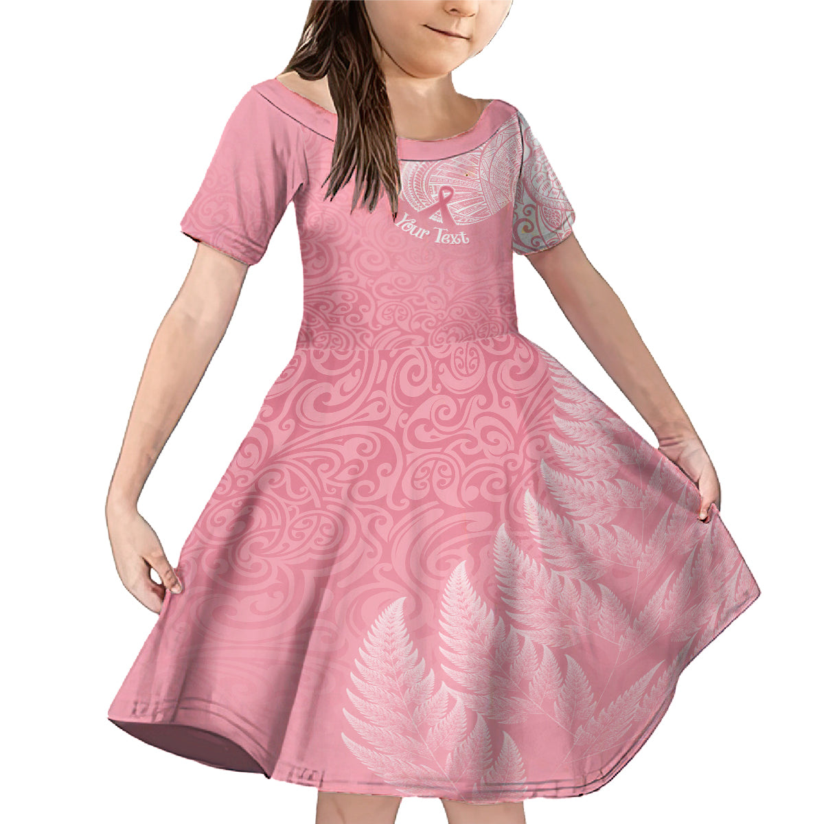 Personalised New Zealand Family Matching Mermaid Dress and Hawaiian Shirt Pink Ribbon Tattoo Mix Silver Fern LT7 - Wonder Print Shop