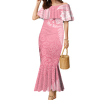 Personalised New Zealand Family Matching Mermaid Dress and Hawaiian Shirt Pink Ribbon Tattoo Mix Silver Fern LT7 - Wonder Print Shop