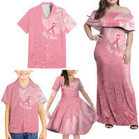 Personalised New Zealand Family Matching Off Shoulder Maxi Dress and Hawaiian Shirt Pink Ribbon Tattoo Mix Silver Fern LT7 - Wonder Print Shop