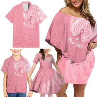 Personalised New Zealand Family Matching Off Shoulder Short Dress and Hawaiian Shirt Pink Ribbon Tattoo Mix Silver Fern LT7 - Wonder Print Shop