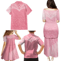 Personalised New Zealand Family Matching Puletasi Dress and Hawaiian Shirt Pink Ribbon Tattoo Mix Silver Fern - Wonder Print Shop