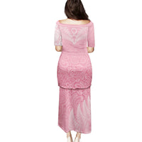 Personalised New Zealand Family Matching Puletasi Dress and Hawaiian Shirt Pink Ribbon Tattoo Mix Silver Fern - Wonder Print Shop