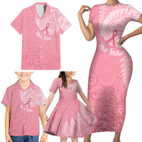 Personalised New Zealand Family Matching Short Sleeve Bodycon Dress and Hawaiian Shirt Pink Ribbon Tattoo Mix Silver Fern - Wonder Print Shop