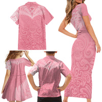 Personalised New Zealand Family Matching Short Sleeve Bodycon Dress and Hawaiian Shirt Pink Ribbon Tattoo Mix Silver Fern - Wonder Print Shop