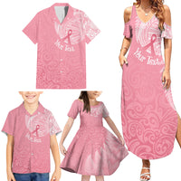 Personalised New Zealand Family Matching Summer Maxi Dress and Hawaiian Shirt Pink Ribbon Tattoo Mix Silver Fern - Wonder Print Shop