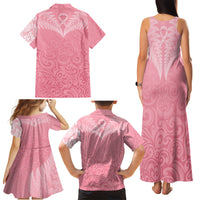 Personalised New Zealand Family Matching Tank Maxi Dress and Hawaiian Shirt Pink Ribbon Tattoo Mix Silver Fern - Wonder Print Shop