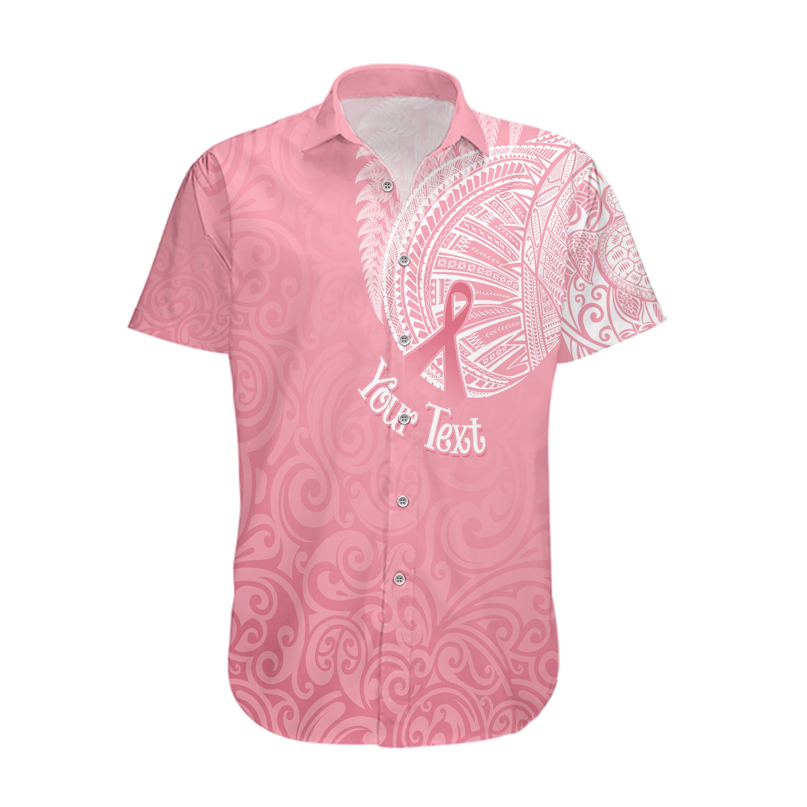 Personalised New Zealand Hawaiian Shirt Pink Ribbon Tattoo Mix Silver Fern - Wonder Print Shop