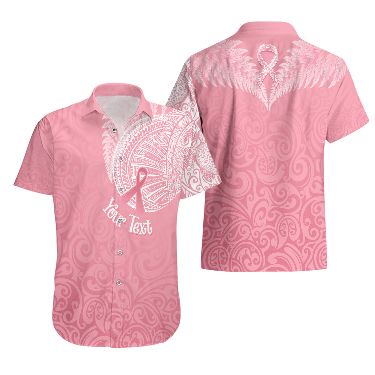 Personalised New Zealand Hawaiian Shirt Pink Ribbon Tattoo Mix Silver Fern - Wonder Print Shop