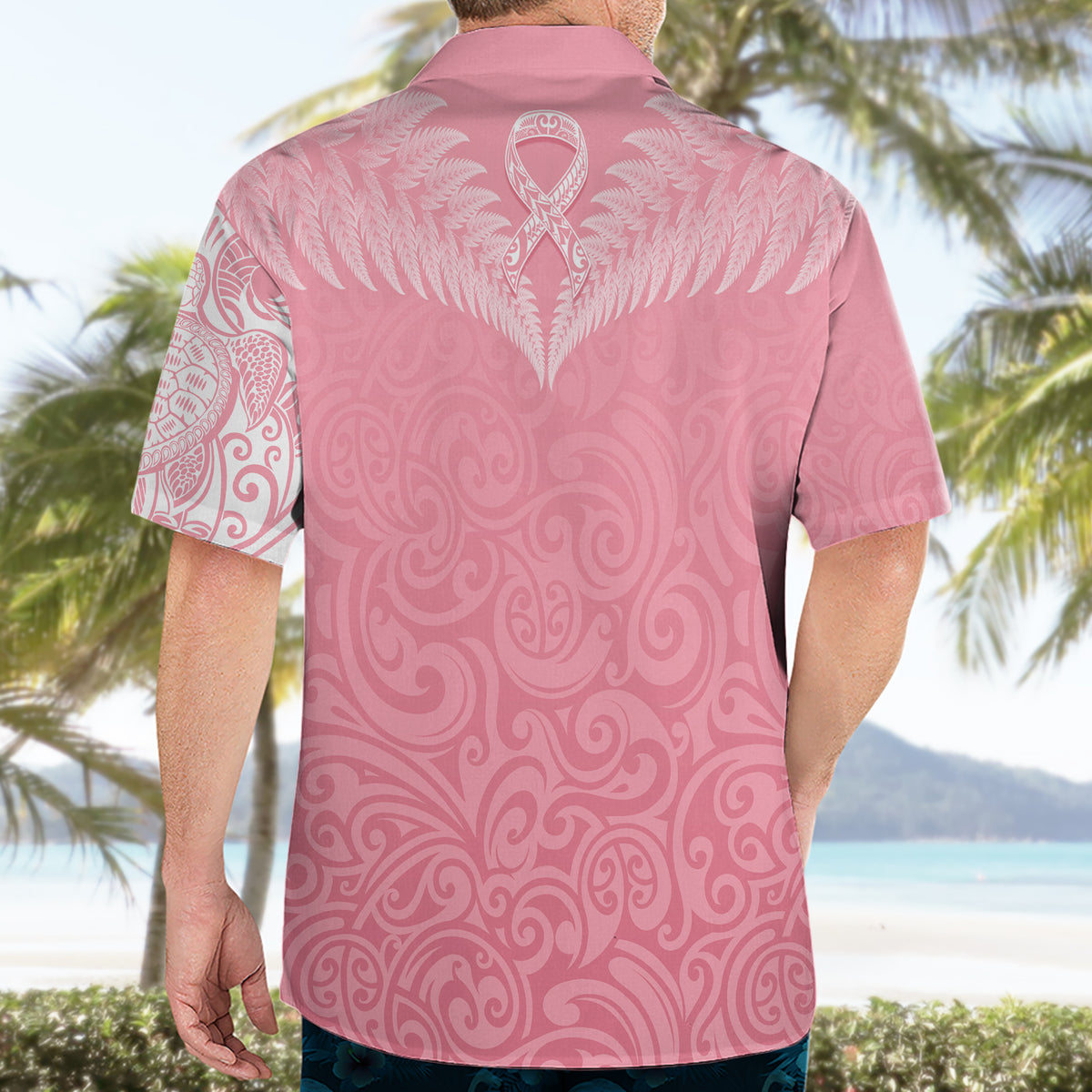 Personalised New Zealand Hawaiian Shirt Pink Ribbon Tattoo Mix Silver Fern - Wonder Print Shop