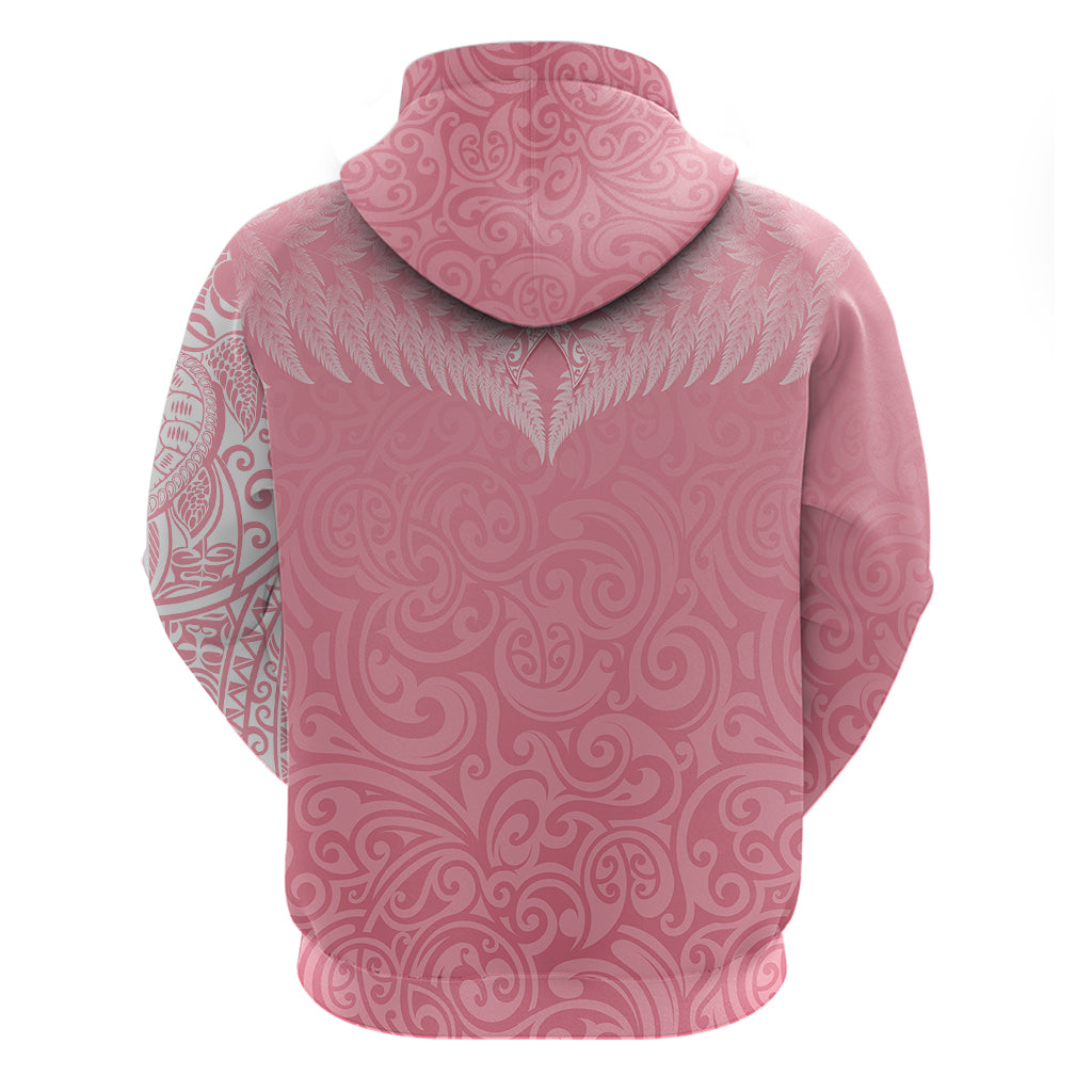 Personalised New Zealand Hoodie Pink Ribbon Tattoo Mix Silver Fern - Wonder Print Shop