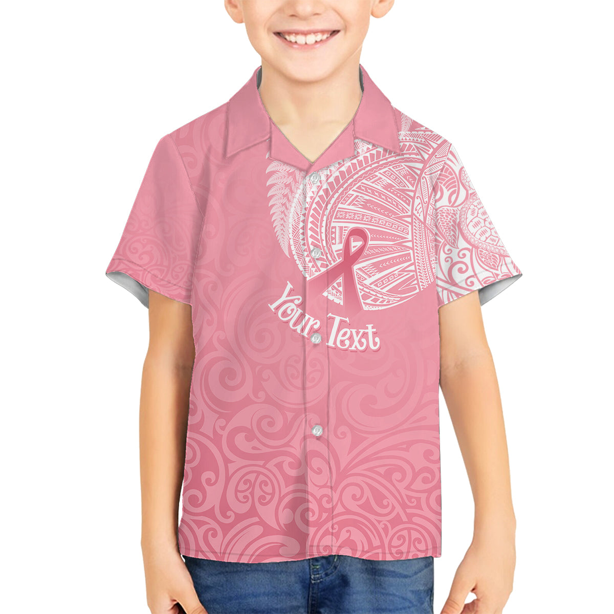 Personalised New Zealand Kid Hawaiian Shirt Pink Ribbon Tattoo Mix Silver Fern - Wonder Print Shop