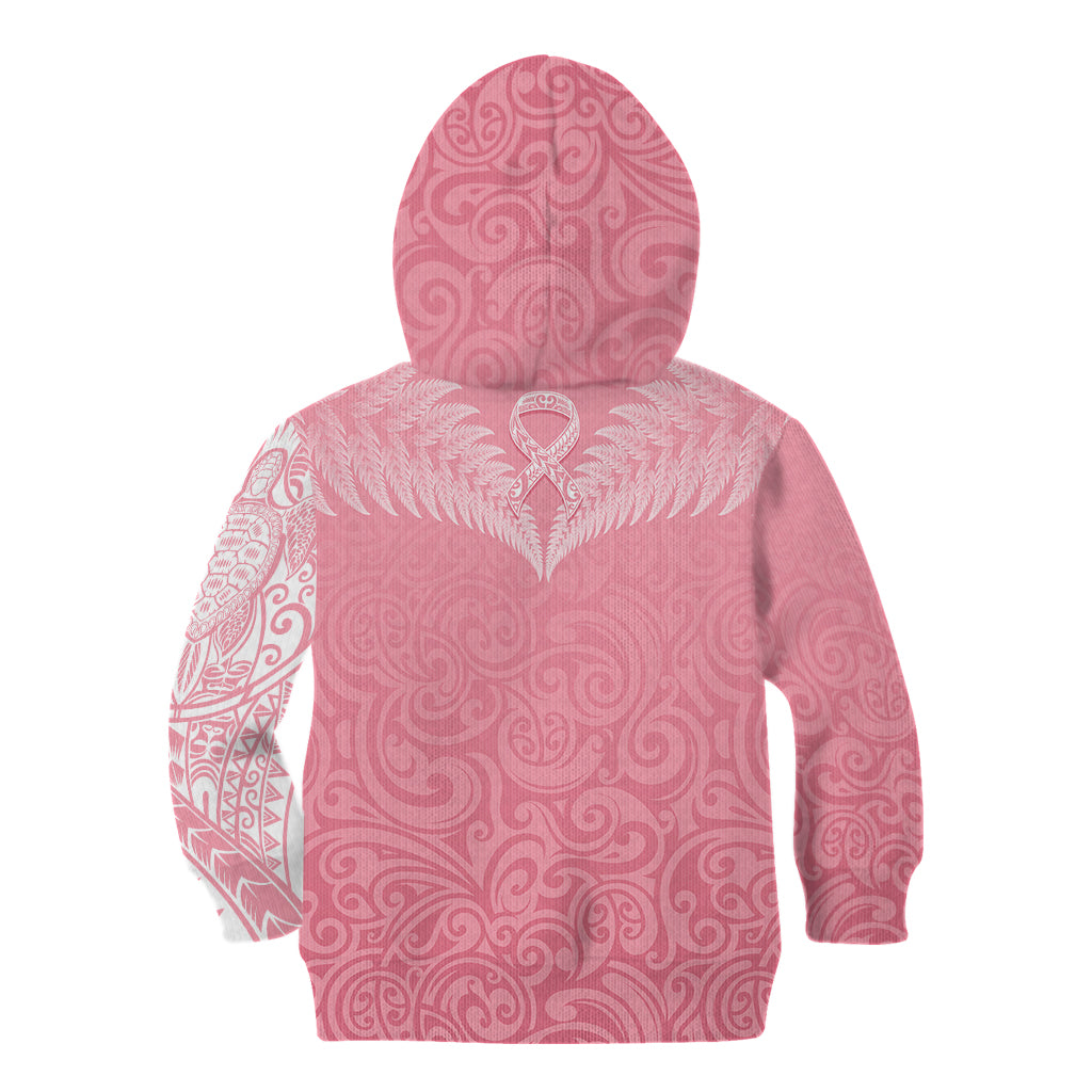 Personalised New Zealand Kid Hoodie Pink Ribbon Tattoo Mix Silver Fern - Wonder Print Shop