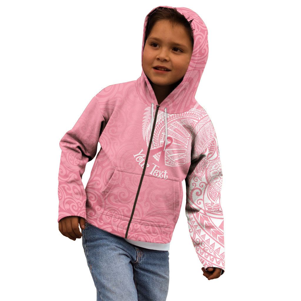 Personalised New Zealand Kid Hoodie Pink Ribbon Tattoo Mix Silver Fern - Wonder Print Shop