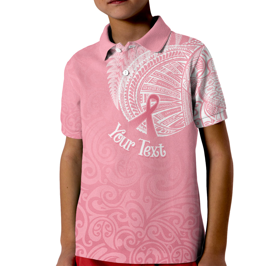 Personalised New Zealand Kid Polo Shirt Pink Ribbon Tattoo Mix Silver Fern - Wonder Print Shop