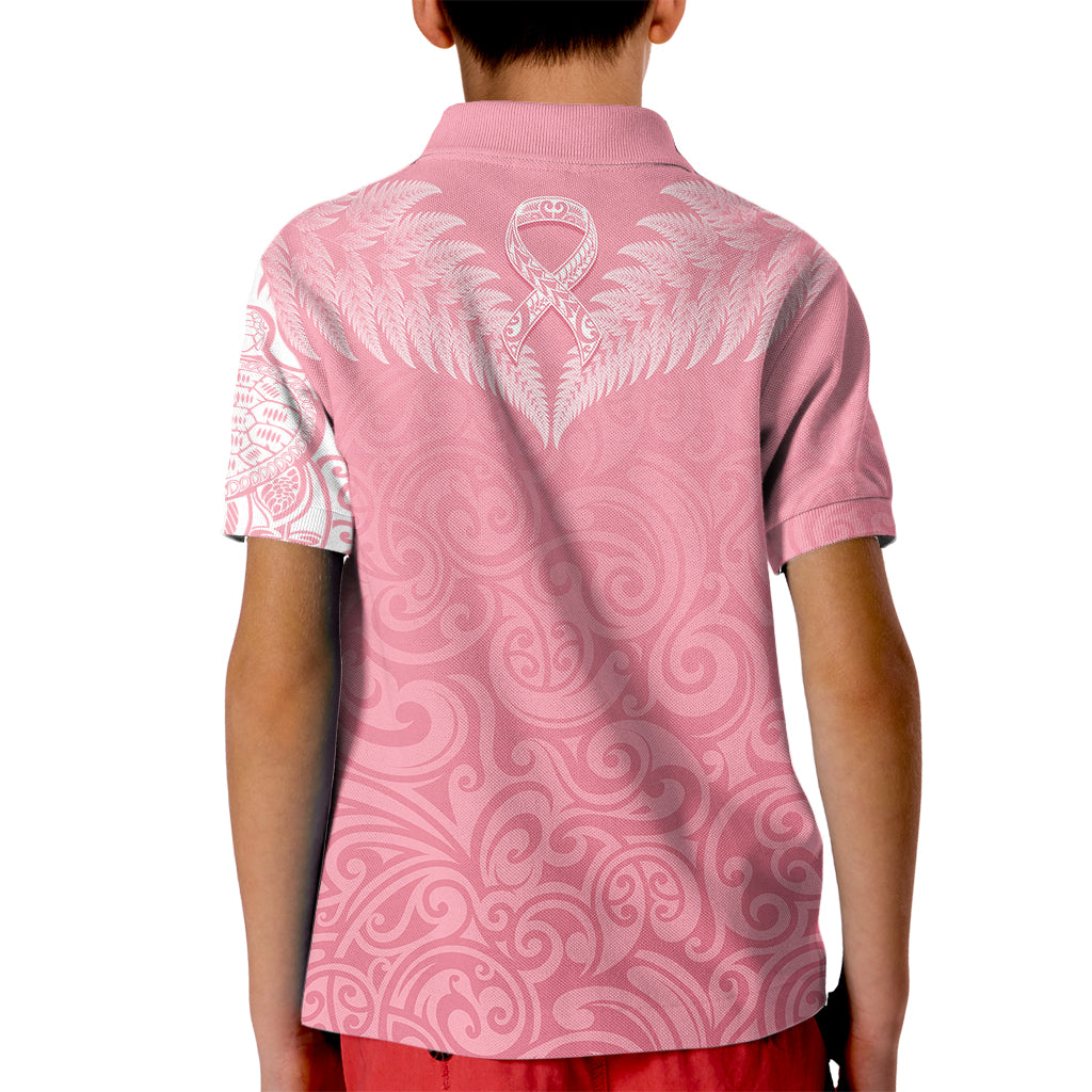 Personalised New Zealand Kid Polo Shirt Pink Ribbon Tattoo Mix Silver Fern - Wonder Print Shop