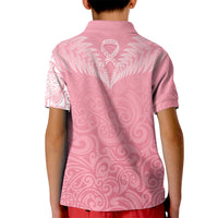 Personalised New Zealand Kid Polo Shirt Pink Ribbon Tattoo Mix Silver Fern - Wonder Print Shop
