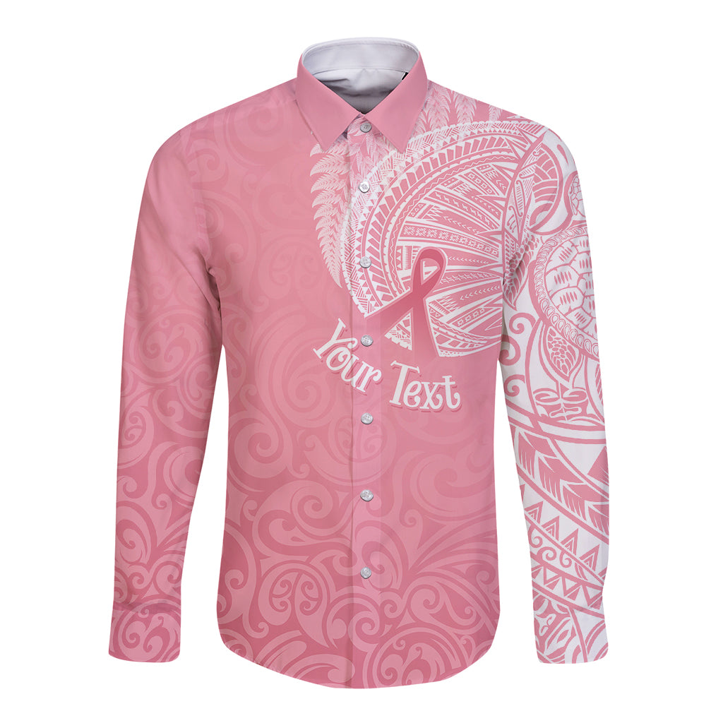 Personalised New Zealand Long Sleeve Button Shirt Pink Ribbon Tattoo Mix Silver Fern - Wonder Print Shop