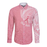 Personalised New Zealand Long Sleeve Button Shirt Pink Ribbon Tattoo Mix Silver Fern - Wonder Print Shop