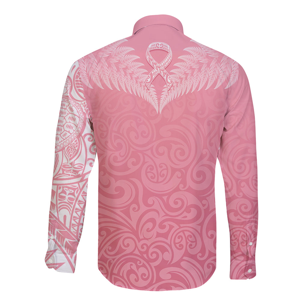 Personalised New Zealand Long Sleeve Button Shirt Pink Ribbon Tattoo Mix Silver Fern - Wonder Print Shop