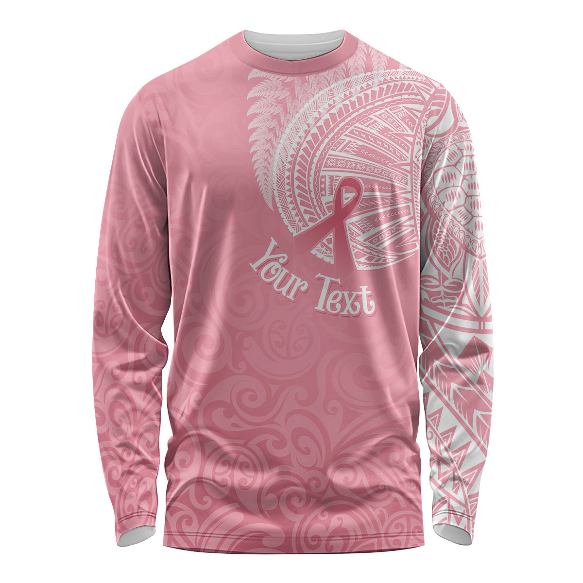 Personalised New Zealand Long Sleeve Shirt Pink Ribbon Tattoo Mix Silver Fern - Wonder Print Shop