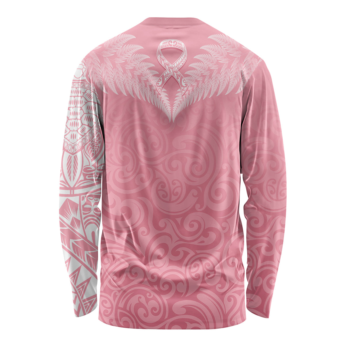 Personalised New Zealand Long Sleeve Shirt Pink Ribbon Tattoo Mix Silver Fern - Wonder Print Shop