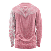 Personalised New Zealand Long Sleeve Shirt Pink Ribbon Tattoo Mix Silver Fern - Wonder Print Shop