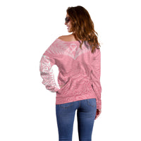 Personalised New Zealand Off Shoulder Sweater Pink Ribbon Tattoo Mix Silver Fern - Wonder Print Shop