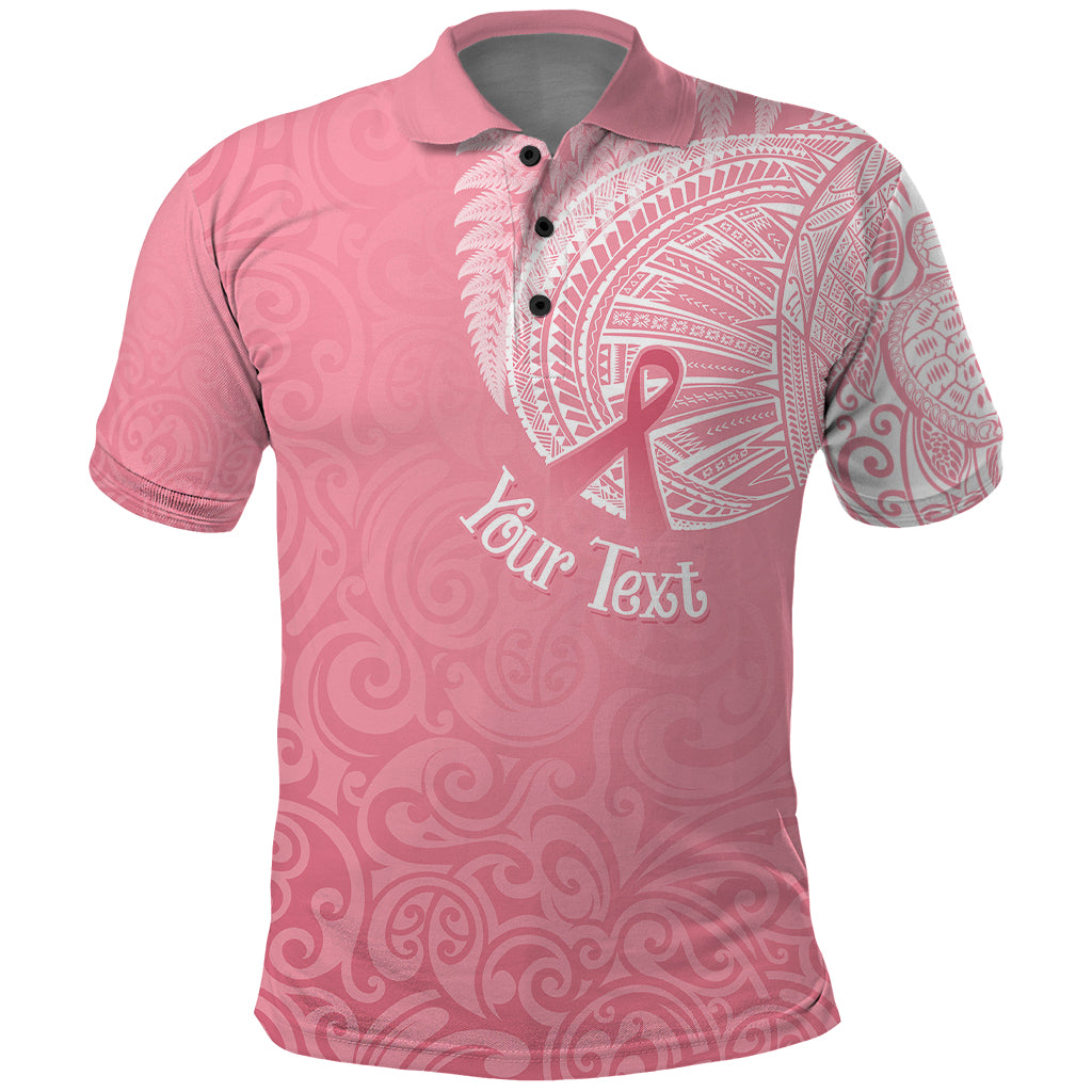 Personalised New Zealand Polo Shirt Pink Ribbon Tattoo Mix Silver Fern - Wonder Print Shop