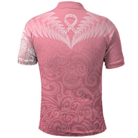Personalised New Zealand Polo Shirt Pink Ribbon Tattoo Mix Silver Fern - Wonder Print Shop