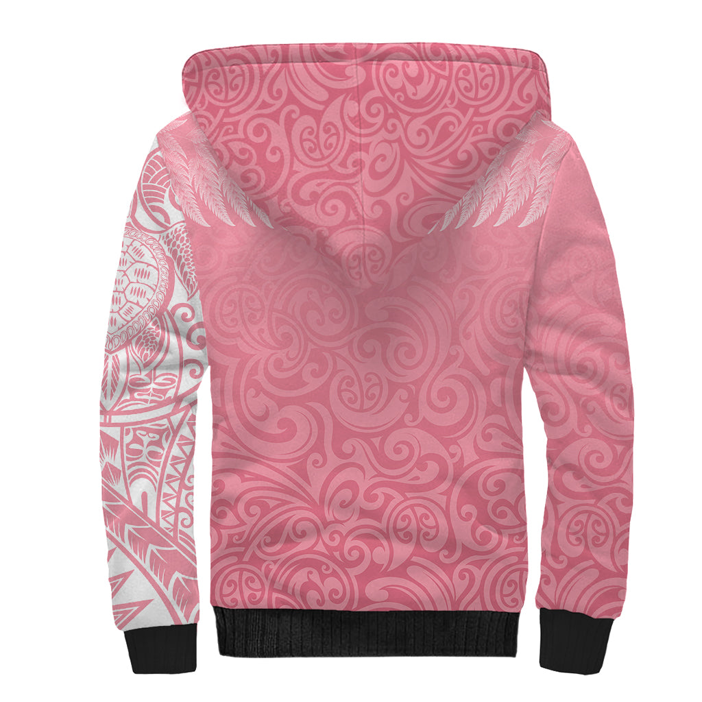 Personalised New Zealand Sherpa Hoodie Pink Ribbon Tattoo Mix Silver Fern - Wonder Print Shop
