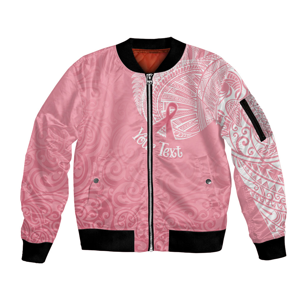 Personalised New Zealand Sleeve Zip Bomber Jacket Pink Ribbon Tattoo Mix Silver Fern - Wonder Print Shop