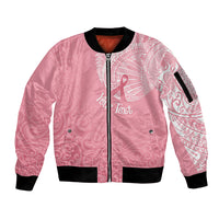 Personalised New Zealand Sleeve Zip Bomber Jacket Pink Ribbon Tattoo Mix Silver Fern - Wonder Print Shop