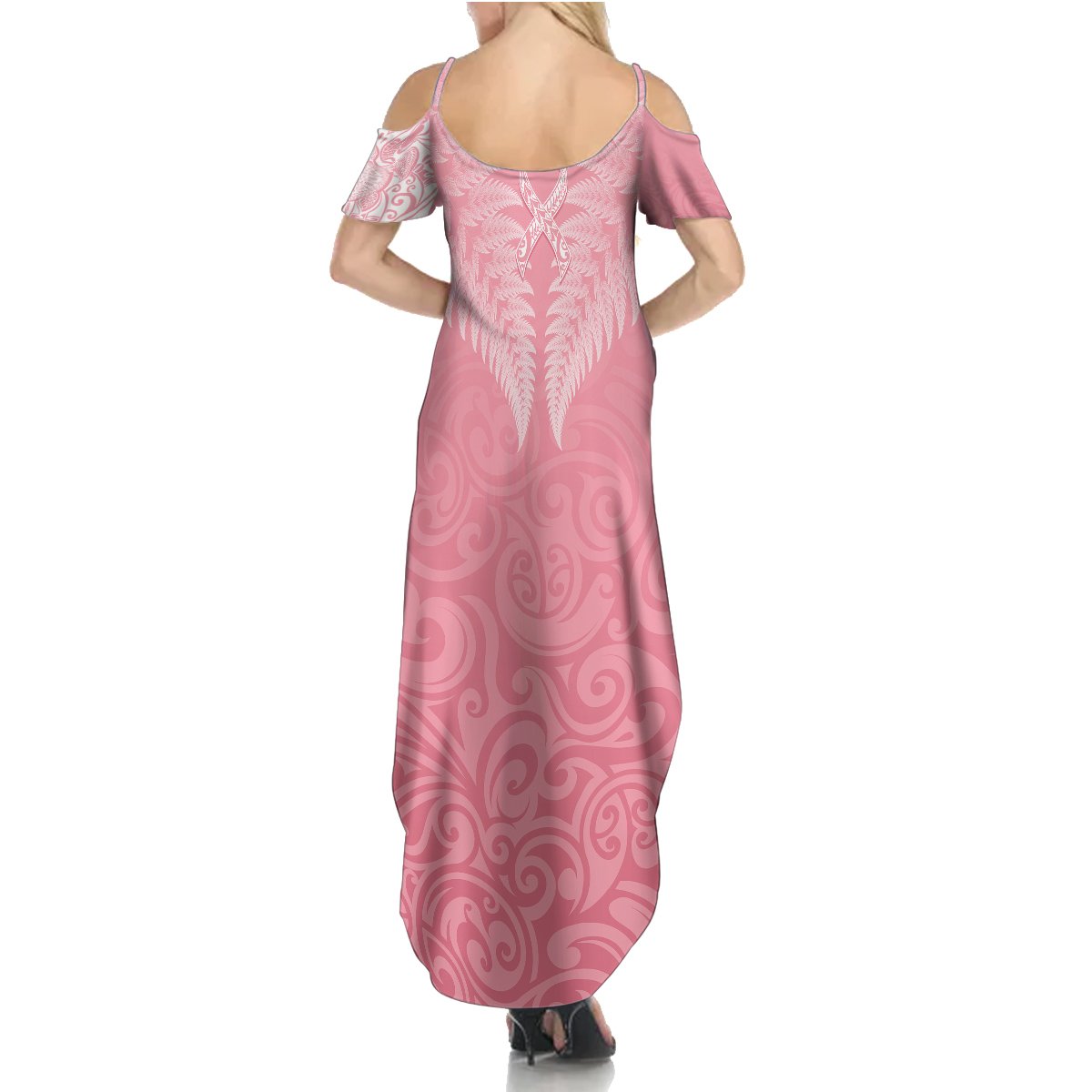 Personalised New Zealand Summer Maxi Dress Pink Ribbon Tattoo Mix Silver Fern - Wonder Print Shop