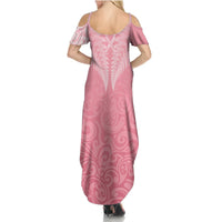 Personalised New Zealand Summer Maxi Dress Pink Ribbon Tattoo Mix Silver Fern - Wonder Print Shop