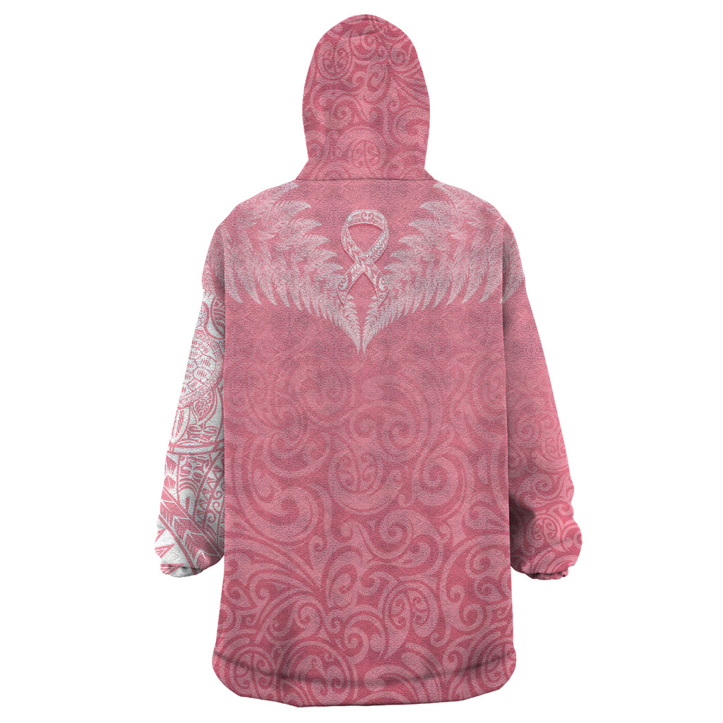 Personalised New Zealand Wearable Blanket Hoodie Pink Ribbon Tattoo Mix Silver Fern - Wonder Print Shop