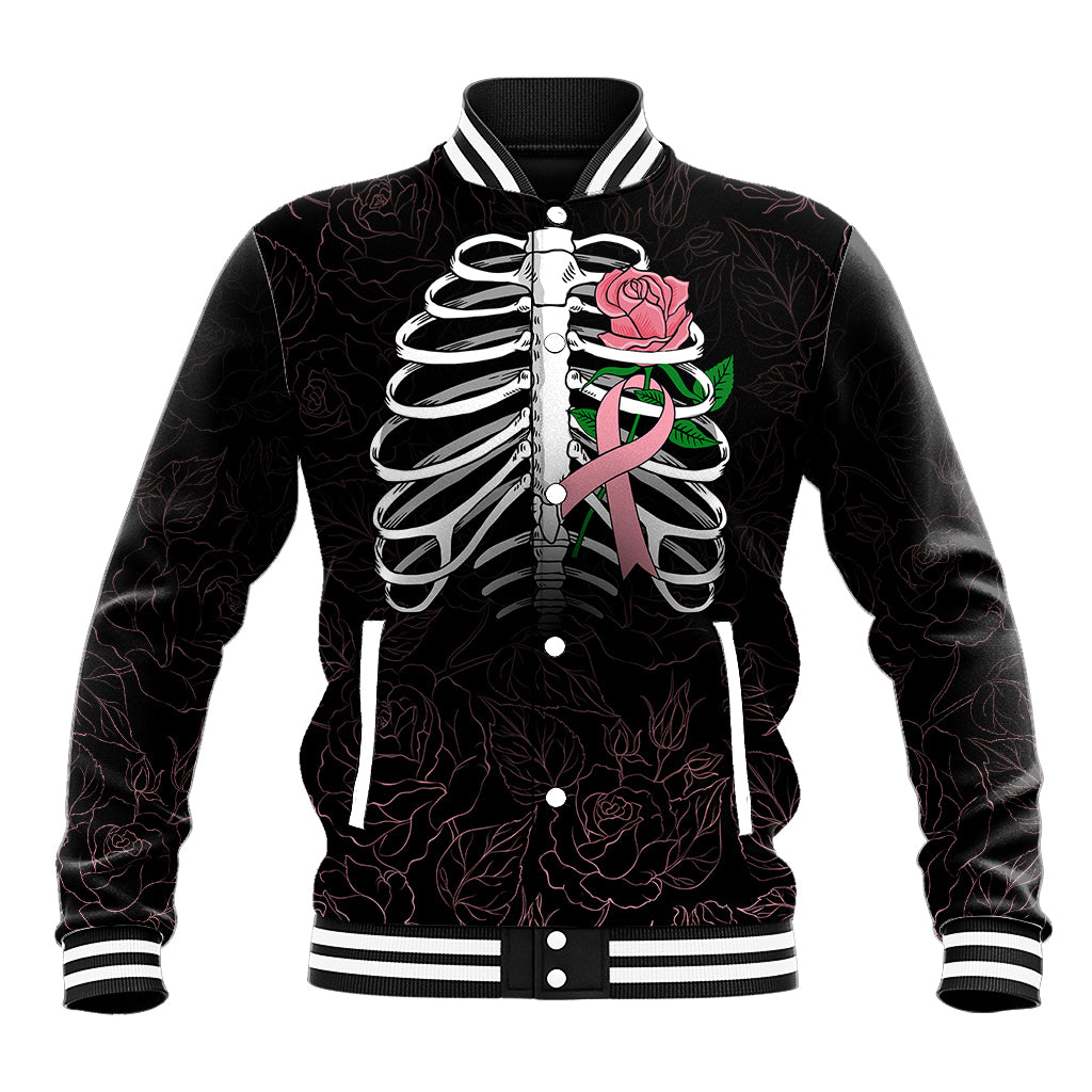 In October We Wear Pink Breast Cancer Awareness Baseball Jacket Skull and Roses - Black LT7 - Wonder Print Shop