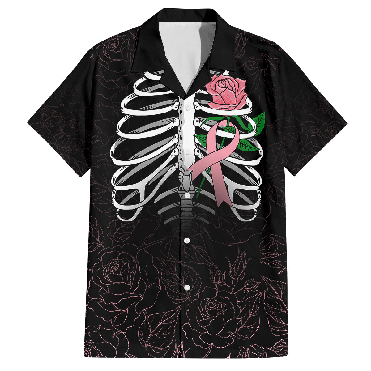 In October We Wear Pink Breast Cancer Awareness Family Matching Long Sleeve Bodycon Dress and Hawaiian Shirt Skull and Roses - Black LT7 - Wonder Print Shop