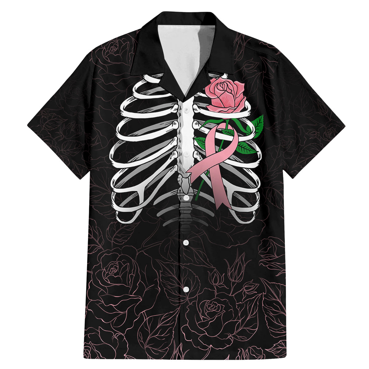 In October We Wear Pink Breast Cancer Awareness Family Matching Mermaid Dress and Hawaiian Shirt Skull and Roses - Black LT7 - Wonder Print Shop
