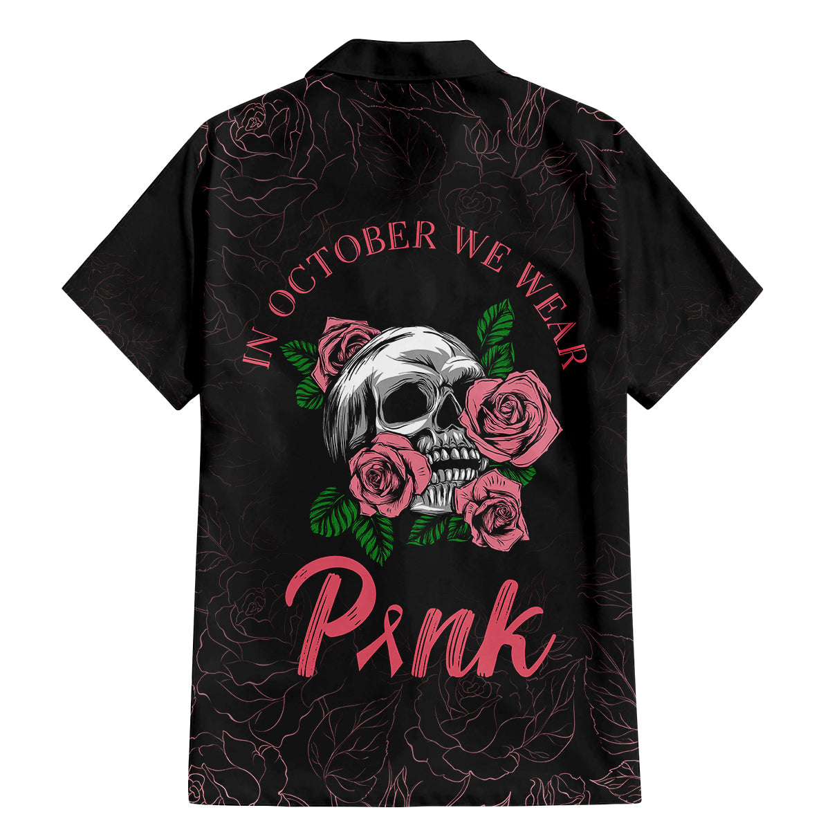 In October We Wear Pink Breast Cancer Awareness Family Matching Mermaid Dress and Hawaiian Shirt Skull and Roses - Black LT7 - Wonder Print Shop