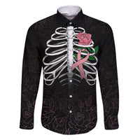 In October We Wear Pink Breast Cancer Awareness Family Matching Short Sleeve Bodycon Dress and Hawaiian Shirt Skull and Roses - Black - Wonder Print Shop