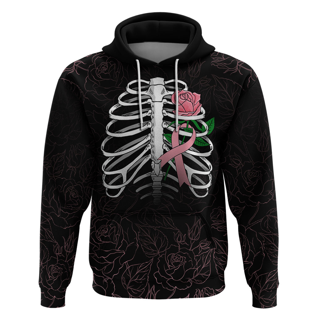 In October We Wear Pink Breast Cancer Awareness Hoodie Skull and Roses - Black - Wonder Print Shop