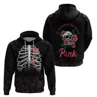 In October We Wear Pink Breast Cancer Awareness Hoodie Skull and Roses - Black - Wonder Print Shop