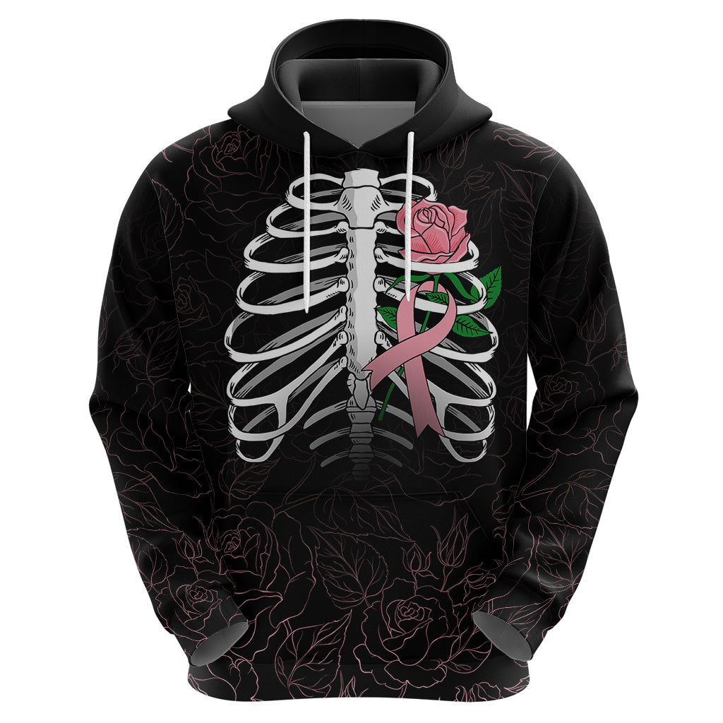 In October We Wear Pink Breast Cancer Awareness Hoodie Skull and Roses - Black - Wonder Print Shop